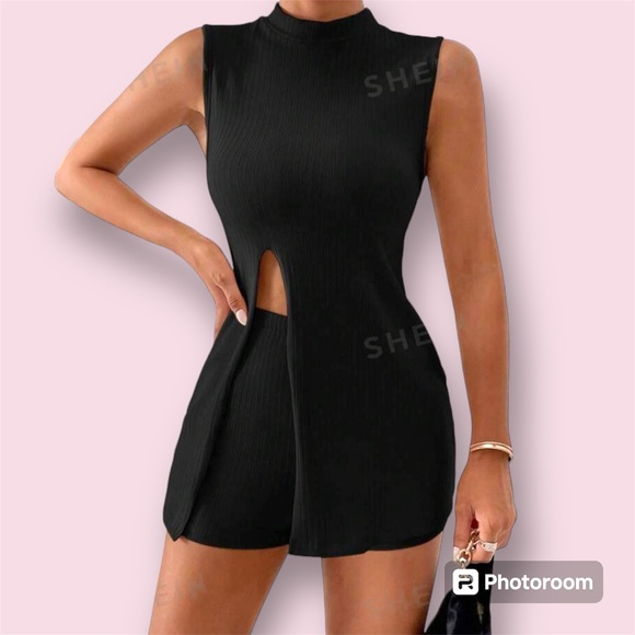 SHEIN Tops - Shein | Mock Neck Split Hem Tank Top & Shorts 2-Peace Set | Small